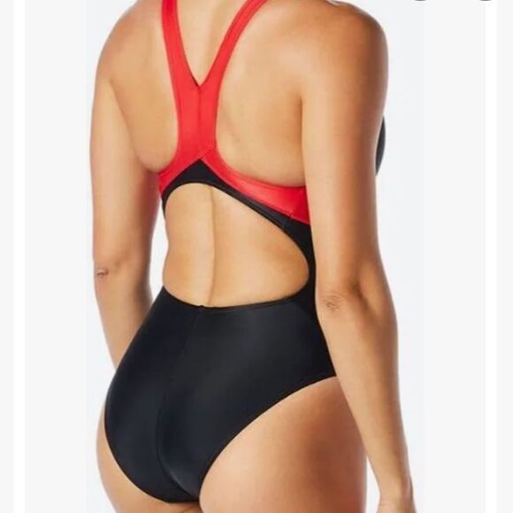 TYR Women's Standard Alliance T-Splice Maxfit Swimsuit, Black/Red, 30/S NWT - Picture 2 of 5